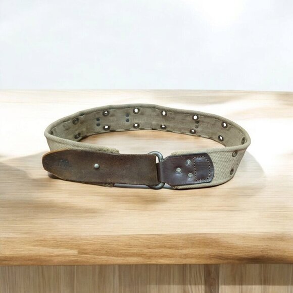 RRL by RALPH LAUREN Size 30 Brown Khaki Studded Leather Canv - Picture 2 of 9